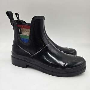 Tretorn Womens Black Rainboots Size 8 Rainbow Detail Bull On Ankle Chelsea